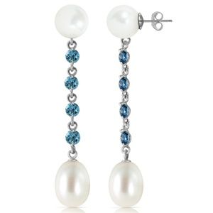GOLD CHANDELIERS EARRINGS WITH BLUE TOPAZ & PEARL